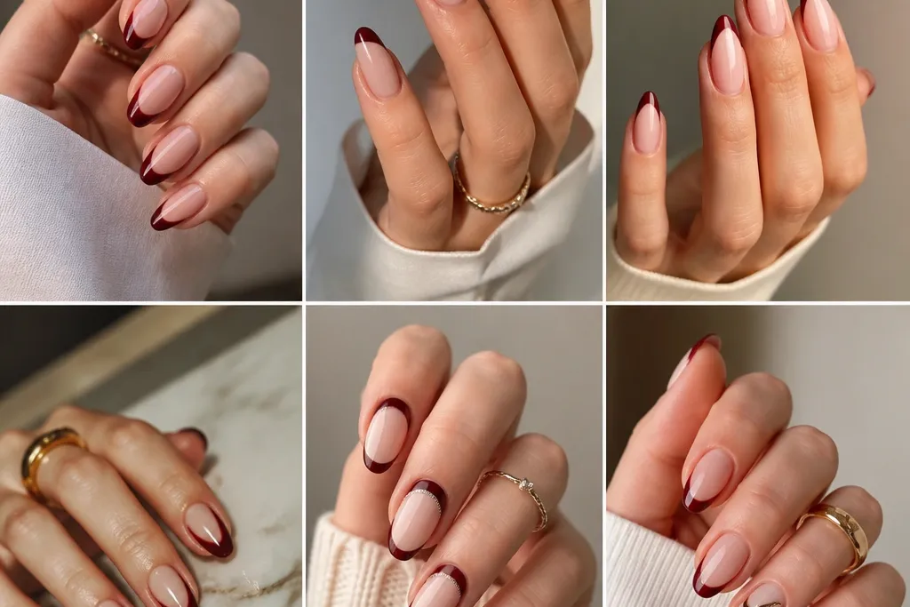 Stylish French Tip Ideas in Dark Cherry Red
