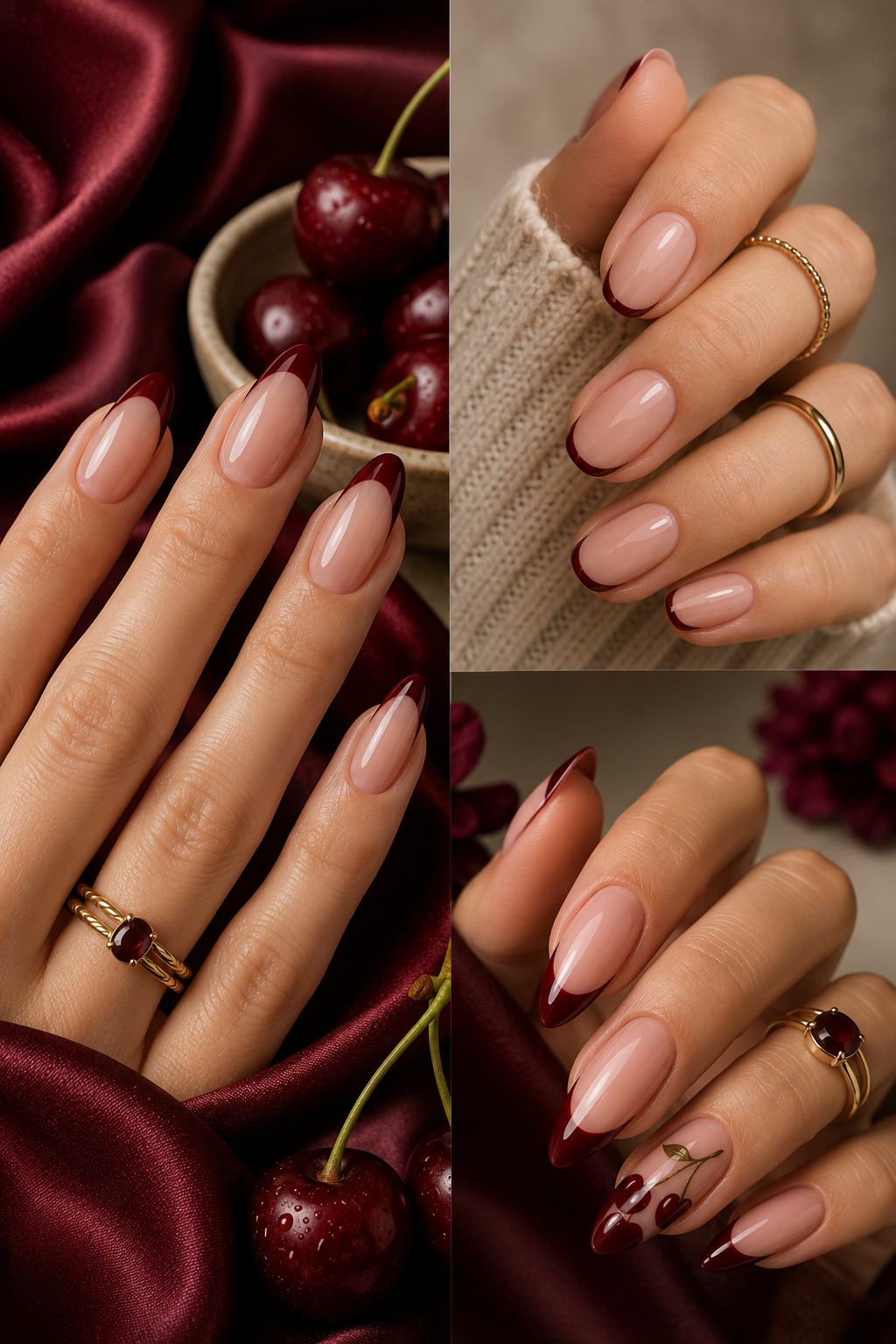 Stylish French Tip Ideas in Dark Cherry Red