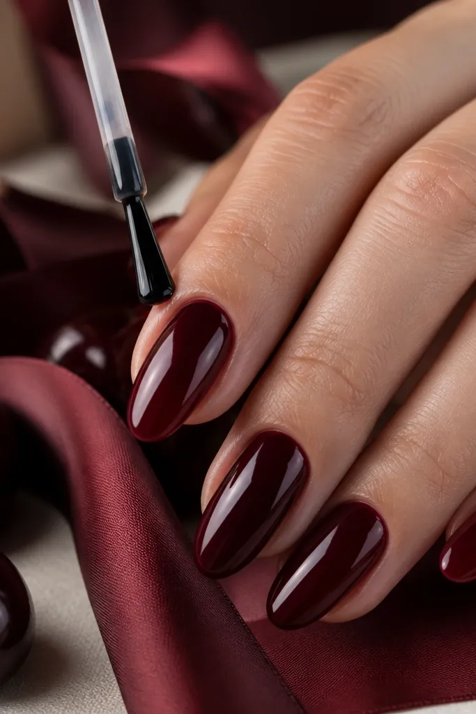 A final step showing nails with a mirror-like gloss; the topcoat is smooth and there are no dull patches near the cuticle.