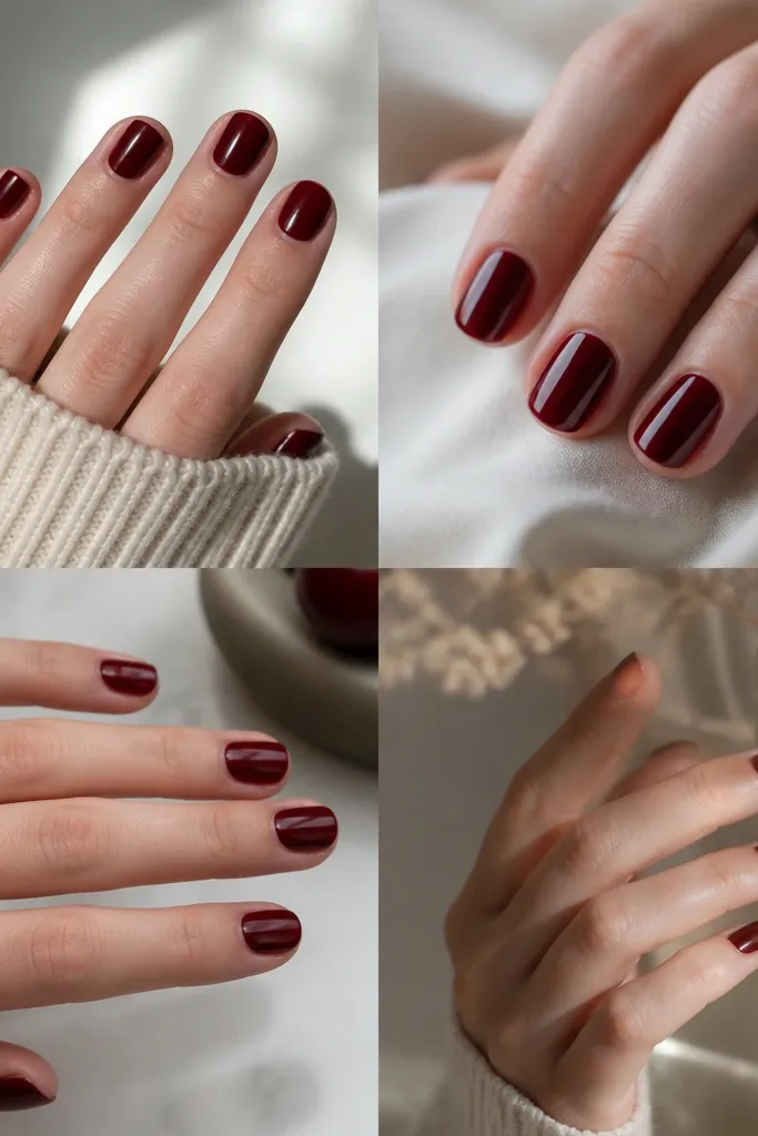 Easy Short Dark Cherry Red Nail Ideas