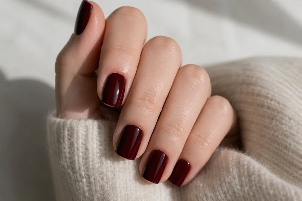 Simple Square Dark Cherry Red Nails