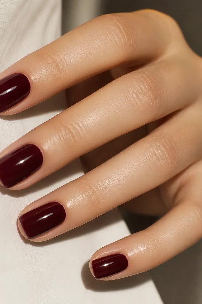 Simple Square Dark Cherry Red Nails