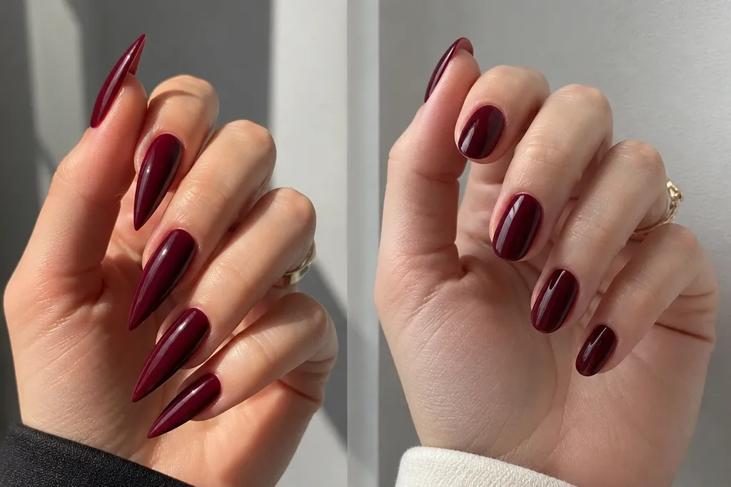 Stiletto vs Almond in Dark Cherry Red