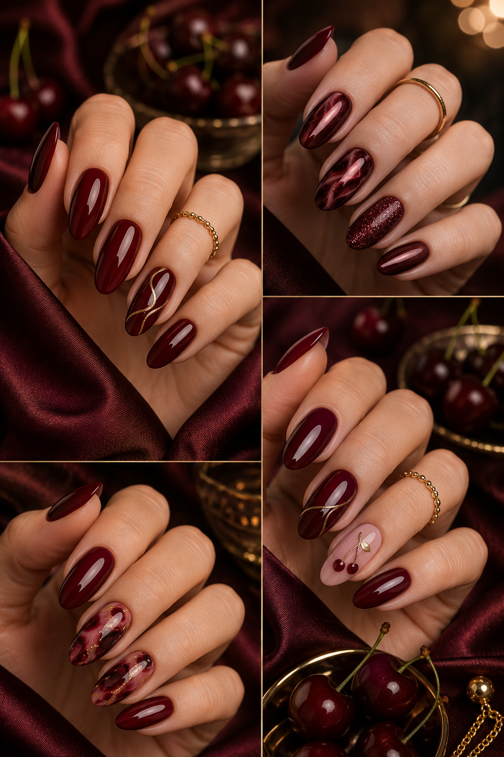Creative Design Ideas for Dark Cherry Red Nails