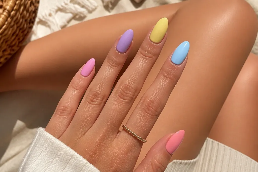 Cozy warm Fun Summer Nails Almond color ideas