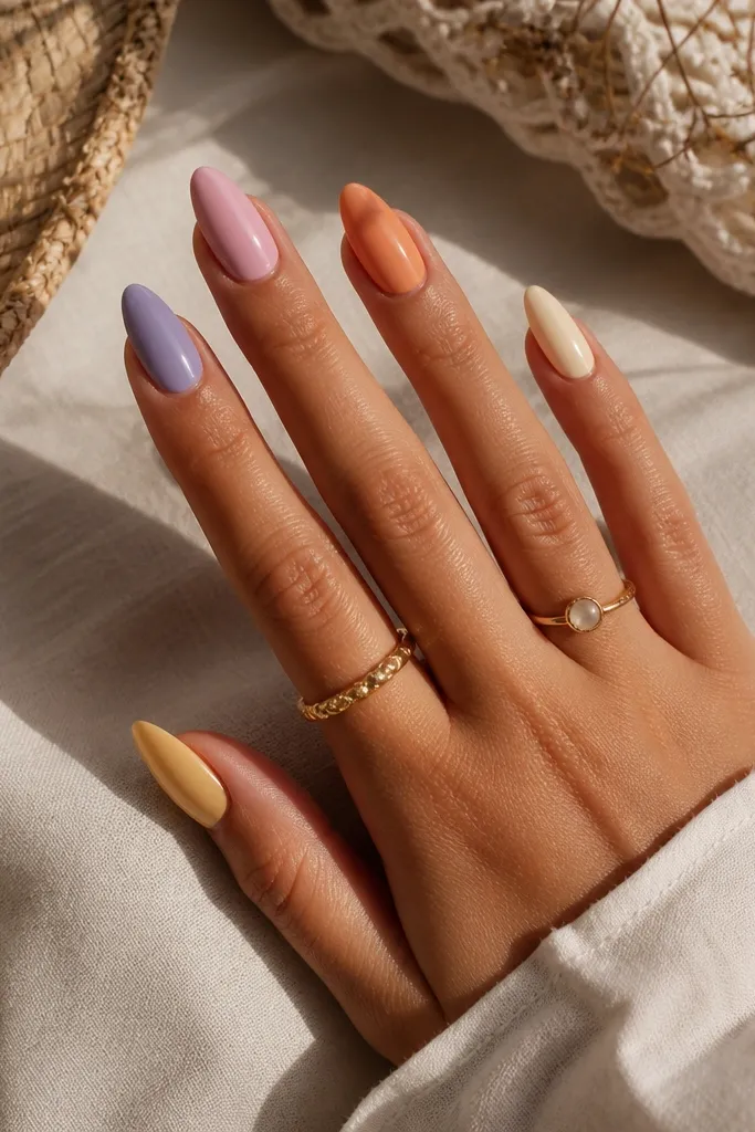 Cozy warm Fun Summer Nails Almond color ideas