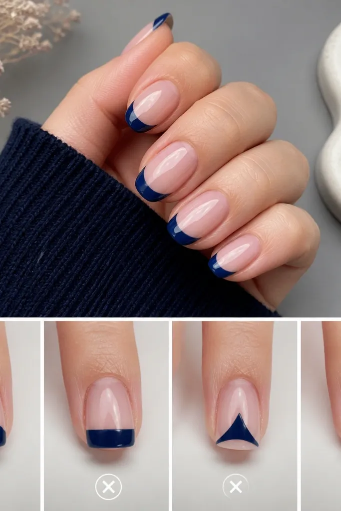 Navy Blue French Tips with Mistakes to Avoid