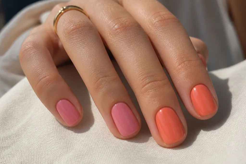 Simple Pink And Orange Nails short ideas