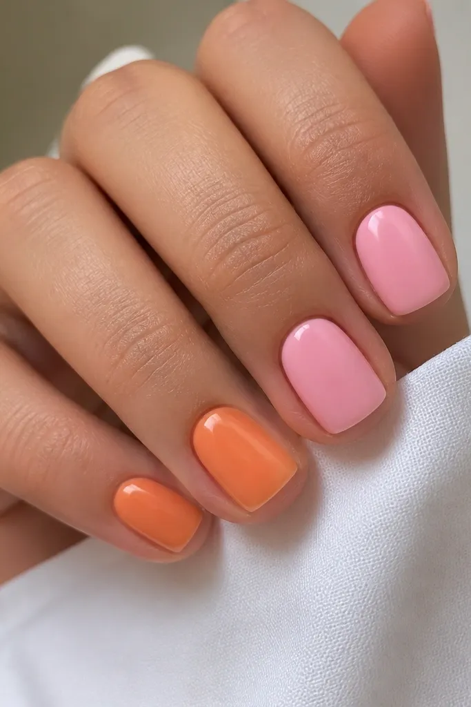 Simple Pink And Orange Nails short ideas