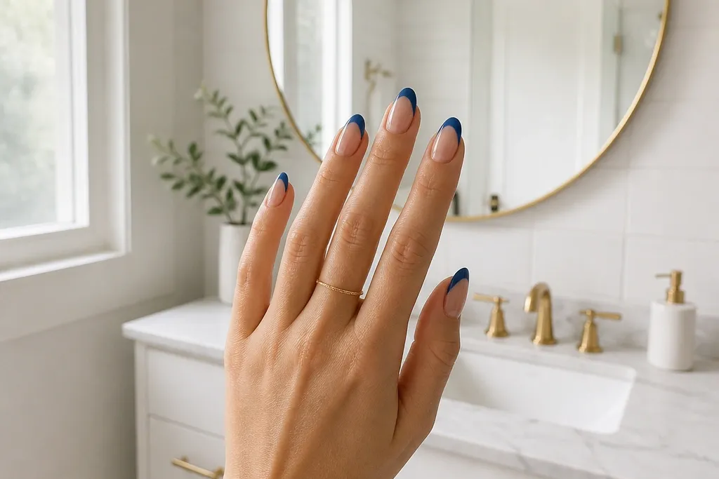 Royal Blue French Tip Nails for Small Spaces