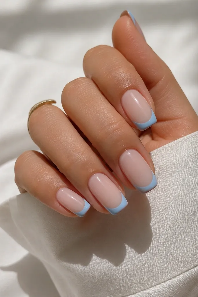High-End Sky Blue French Tips