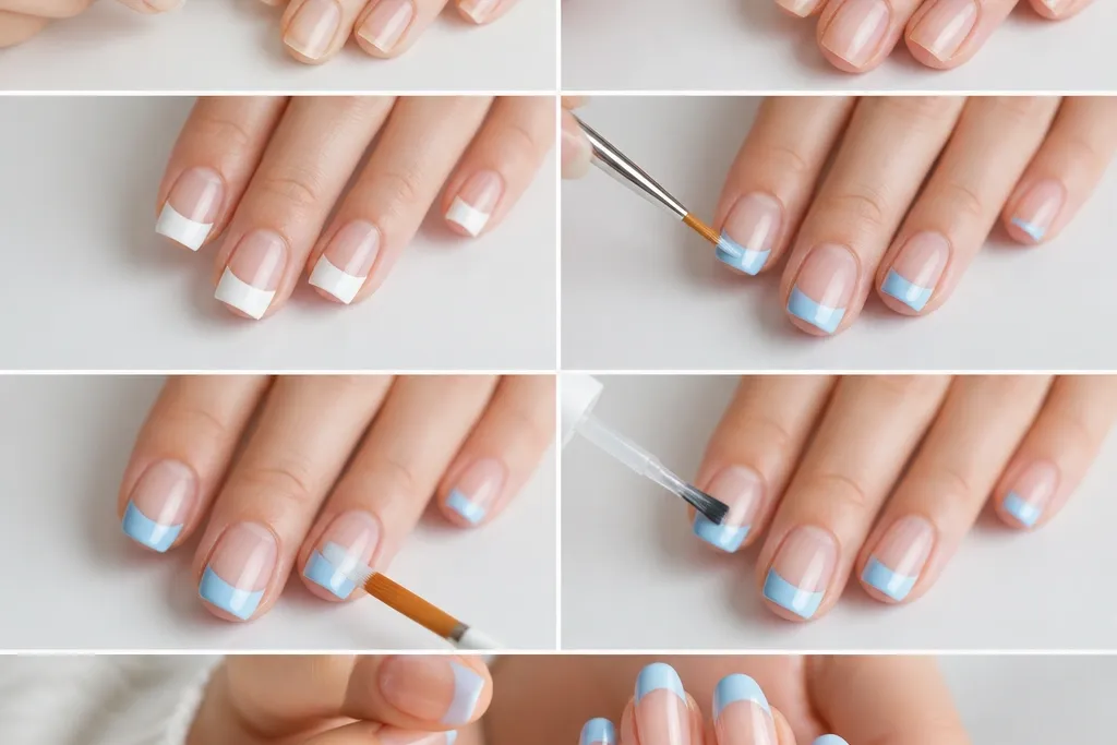 Steps for Blue Tip Nails French Manicures at Home