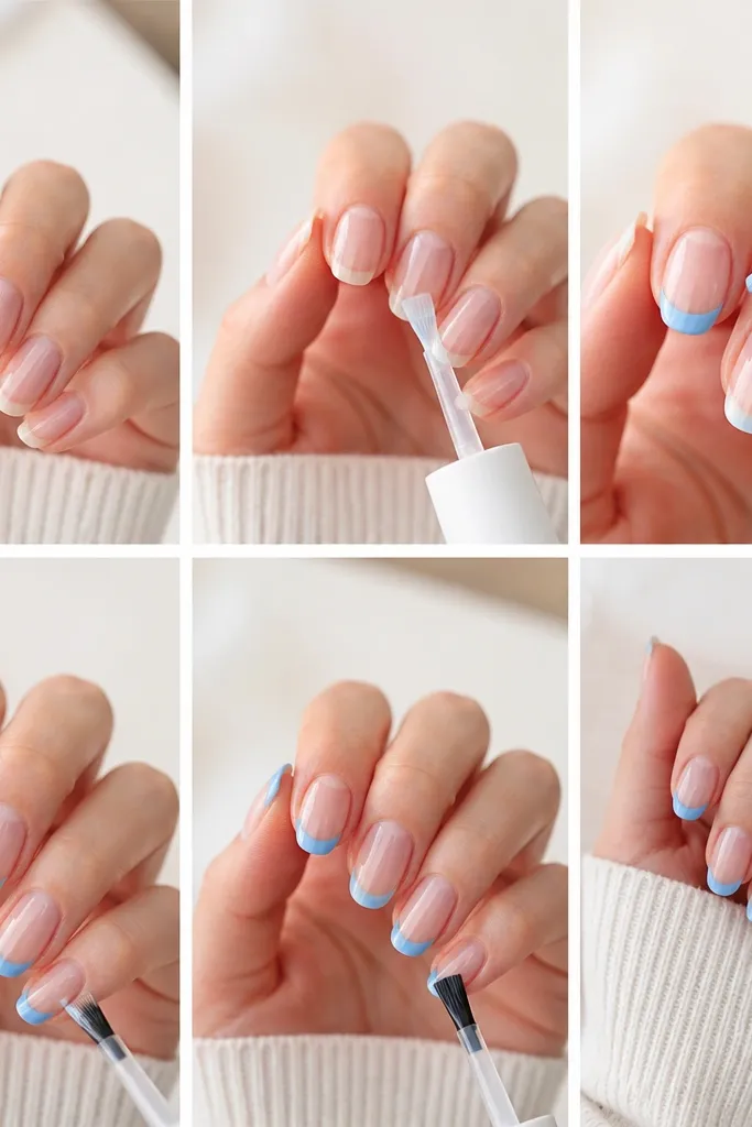 Steps for Blue Tip Nails French Manicures at Home