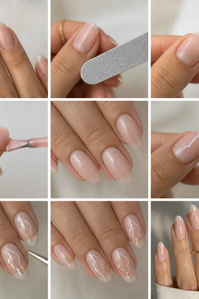 Modern minimalist Summer Acrylic Nails Almond steps