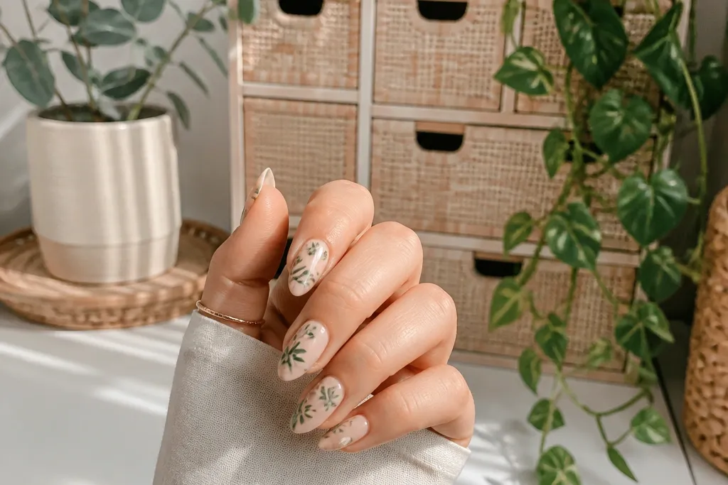 Summer Nails Almond with plants and storage