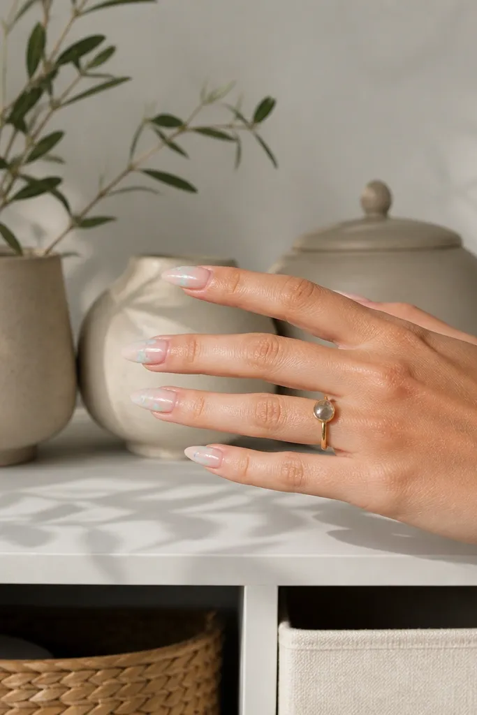 Summer Nails Almond with plants and storage