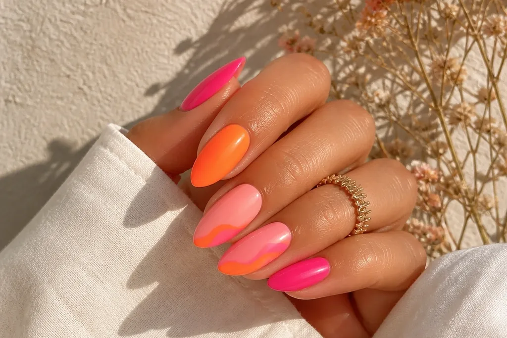 Easy glam Summer Nails Pink And Orange ideas