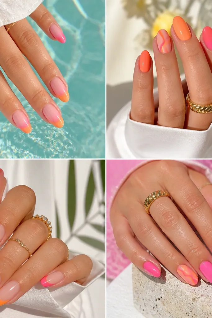 Easy glam Summer Nails Pink And Orange ideas