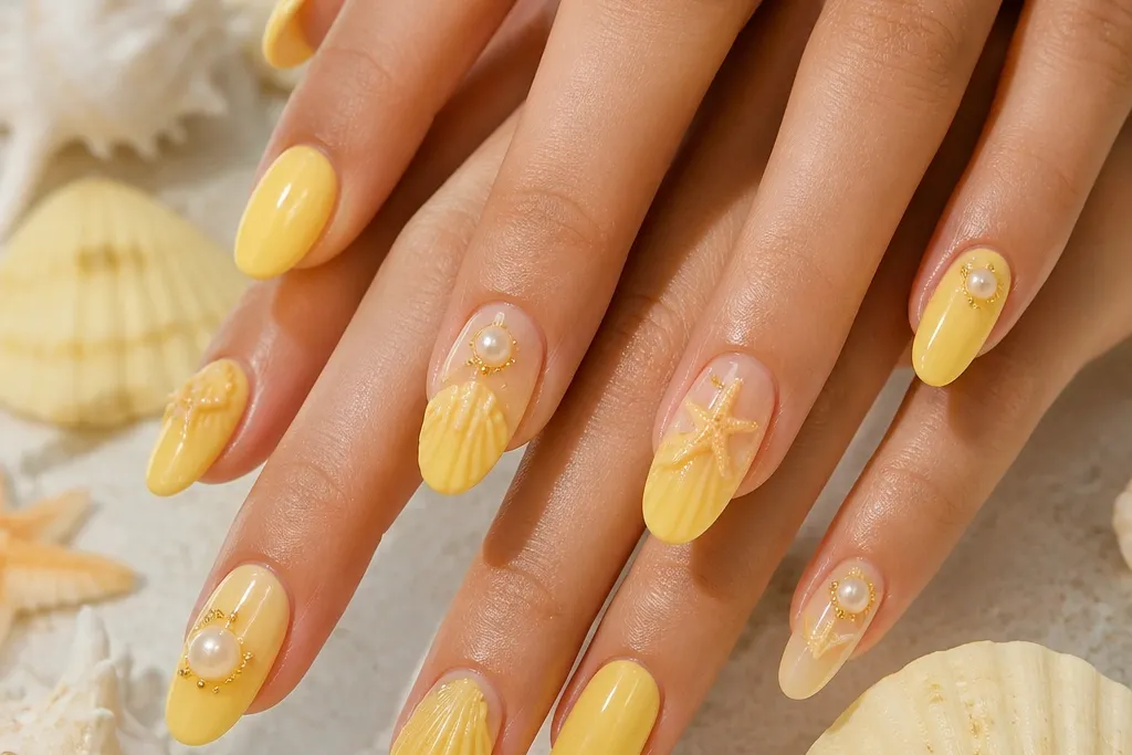 15 Yellow Seashell Nails With Summer Charm